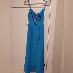 Timing Women’s Adjustable Strap Button Up Spaghetti Strap Light Blue Dress Sz S